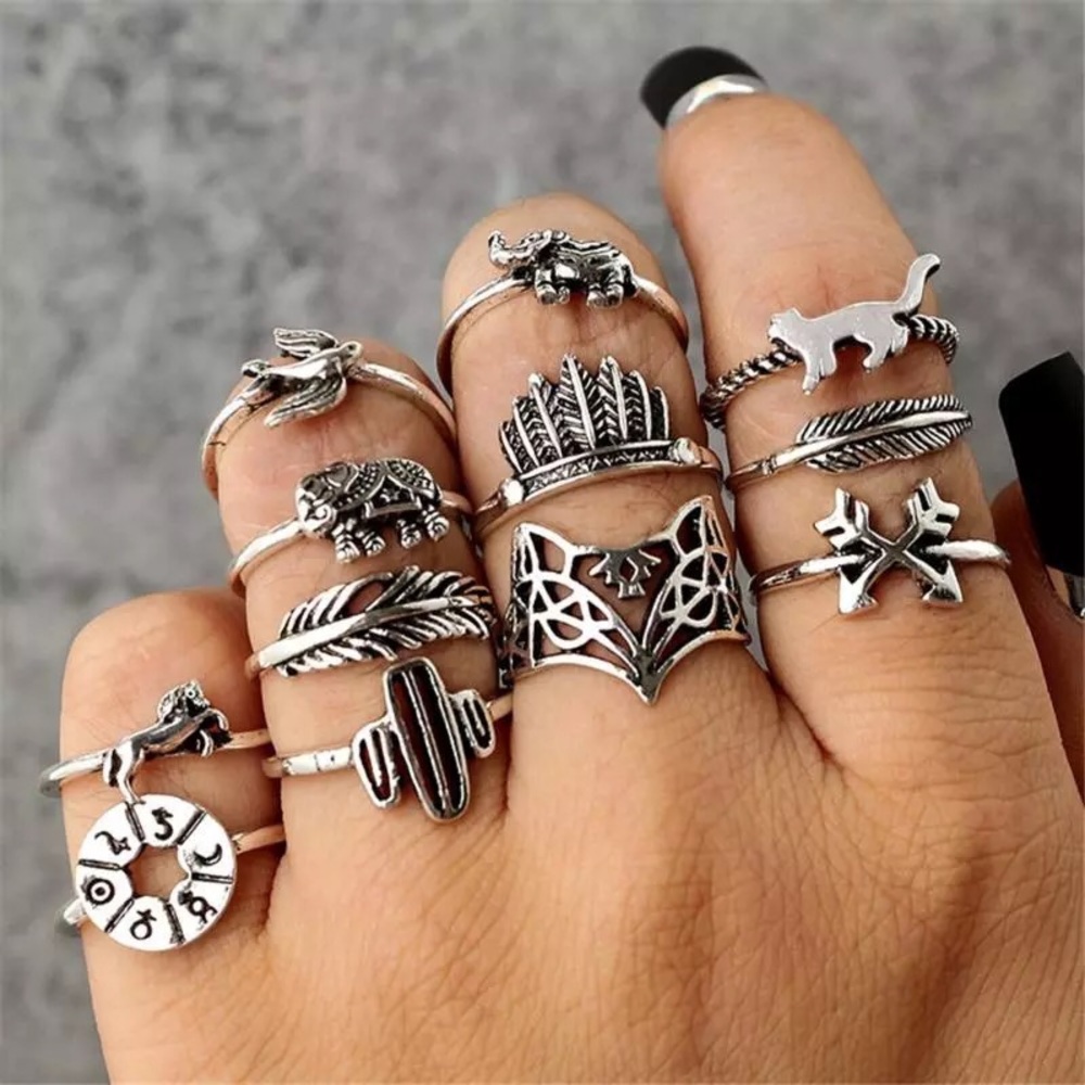 🛍NEW⚡️ 12pc Trendy Retro Midi Ring Set